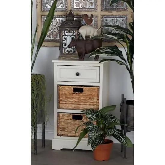 28" White Traditional Wooden Storage Unit with Baskets {4}