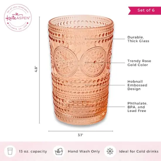 Kate Aspen® 13oz. Beaded Floral Rose Gold Drinking Glasses, 6ct. {4}