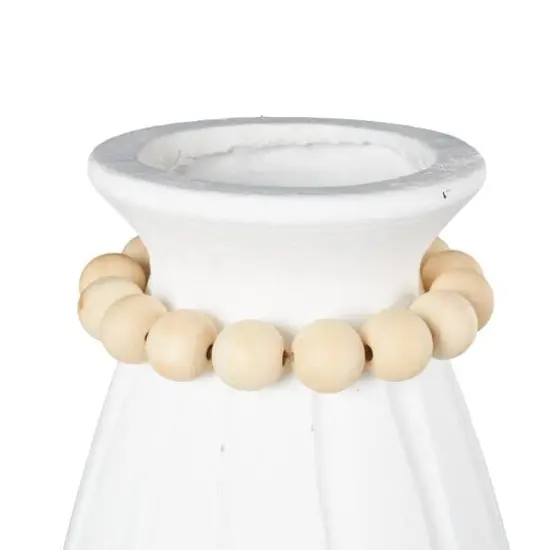 20" White Magnesium Oxide Decorative Vase with Light Brown Beads & Carved Grooves {6}