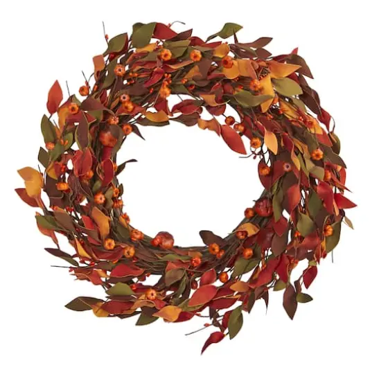20" Harvest Leaf & Mini Pumpkin Wreath {1}