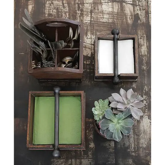 Hello Honey&reg; 9.6" Square Wood Napkin Holder with Metal Bar {3}