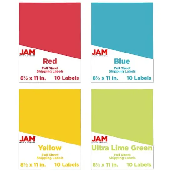 JAM Paper Assorted Bright Color Full Sheet Shipping Labels, 8.5" x 11" {1}