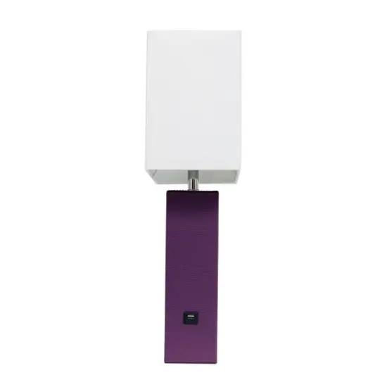Lalia Home Lexington 21" Leather Table Lamp with USB Charging Port Eggplant Purple {12}