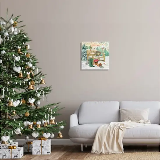 Stupell Industries Merry Christmas Winter Bench Canvas Wall Art {3}
