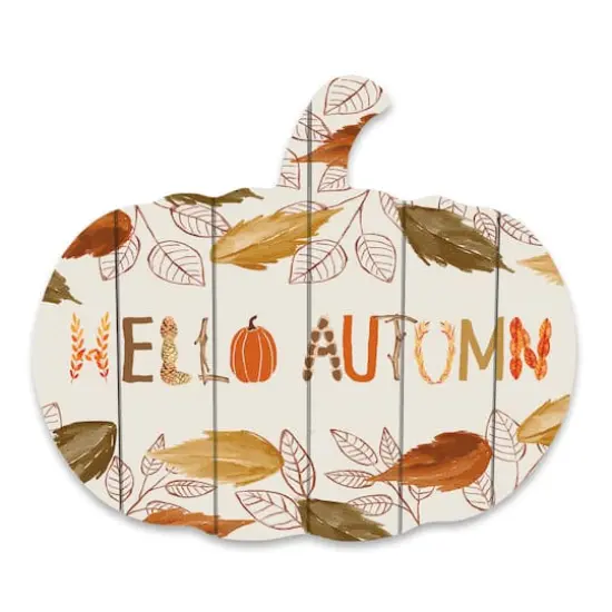 Pumpkin Shaped Hello Autumn Wooden Wall Hanging {1}
