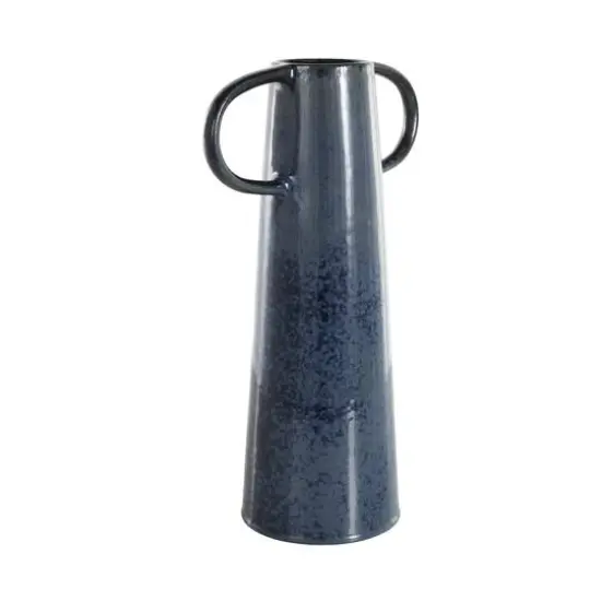 16" Dark Blue Ceramic Textured Cone Vase with Curved Handles {9}