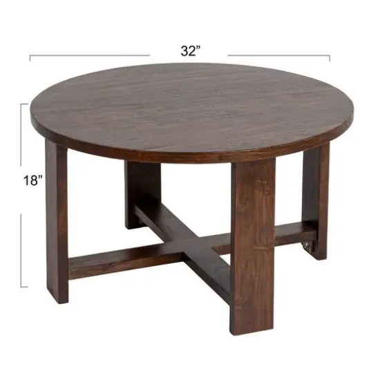Hello Honey&reg; Elegant Acacia Trestle Round Coffee Table Walnut {6}