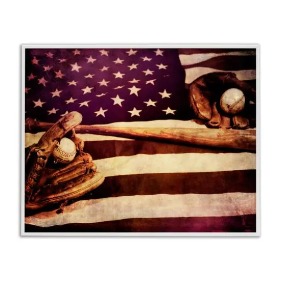 Stupell Industries American Flag Stripes Stars Baseball Mitt Sports Motif Framed Giclee Art White {1}
