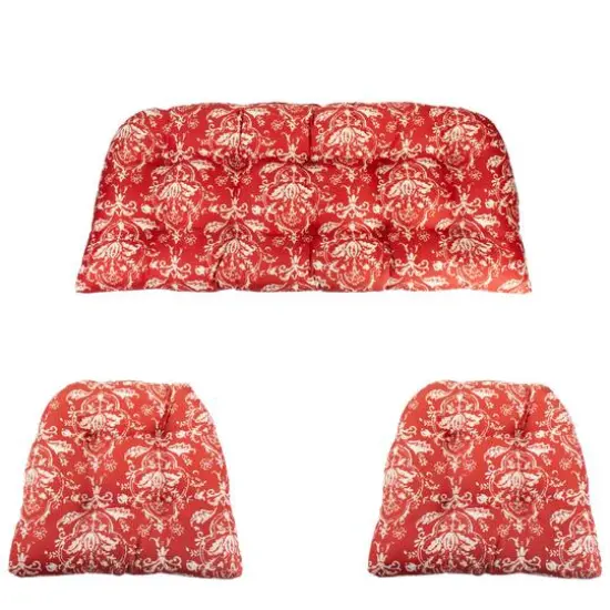 3 Piece Wicker Furniture Cushion Set Red/White Floral {4}