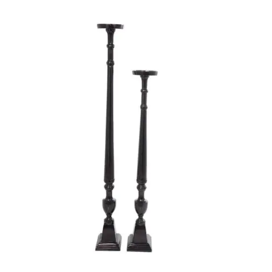 Aluminum Tall Floor Pillar Candle Holder Set Black {10}