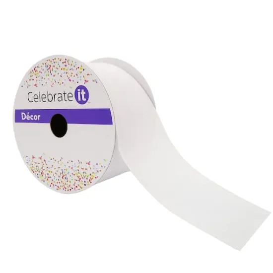 2.5" x 25ft. Faux Linen Wired Ribbon by Celebrate It&trade; D&eacute;cor White {1}