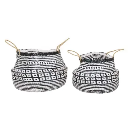 Black & White Boho Round Storage Basket Set {1}