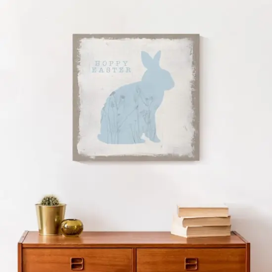 Hoppy Easter Bunny Silhouette 16" x 16" Canvas Wall Art {5}