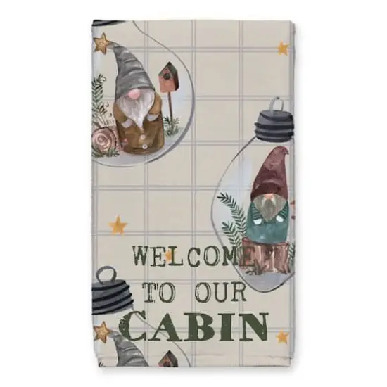 Welcome to our Cabin Cream and Gray Check Gnome Globe Pattern Tea Towel - Set of 2 {3}
