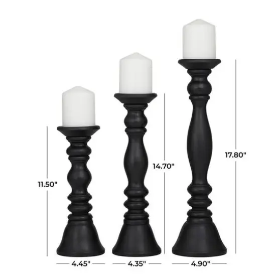 Turned Wood Pillar Candle Holder Set Black {7}