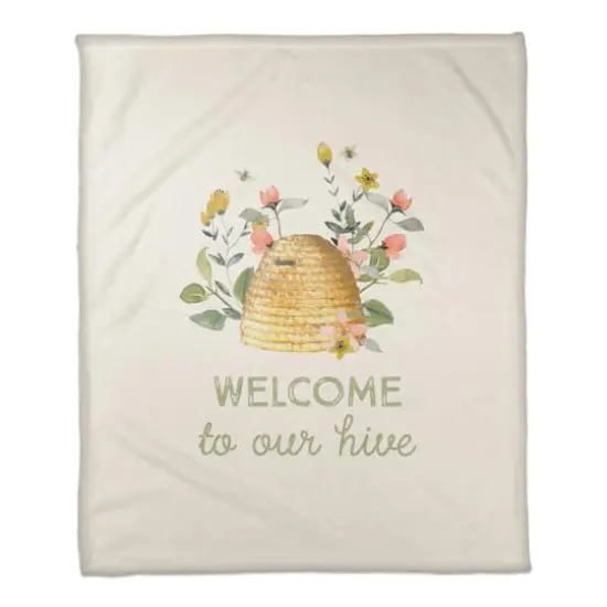 Welcome To Our Hive Floral Fleece Throw {1}