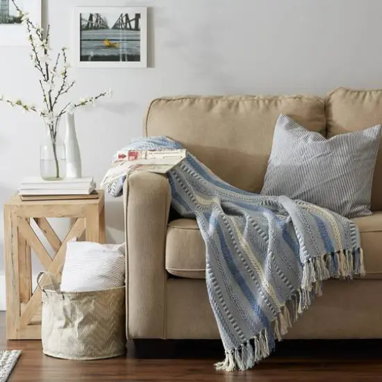 DII&reg; Stonewash Blue Braided Stripe Throw {9}