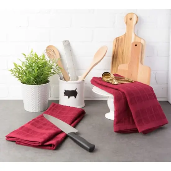 DII&reg; Windowpane Terry Dish Towels, 4ct. Wine {6}