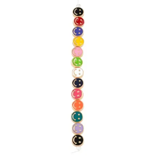 Multicolor & Gold Smiley Face Disc Beads, 9.5mm by Bead Landing&trade; {4}