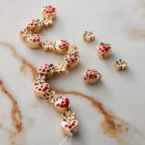 Red Strawberry & Gold Flower Beads by Bead Landing&trade; {3}