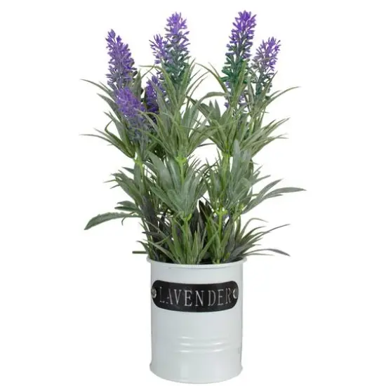 11'' Artificial Lavender Arrangement in White Tin Can {1}