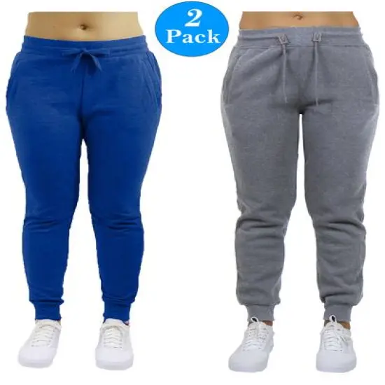 Galaxy by Harvic Women’s Slim Fit Heavyweight Fleece-Lined Joggers 2 Pack Blue/Heather Gray {1}
