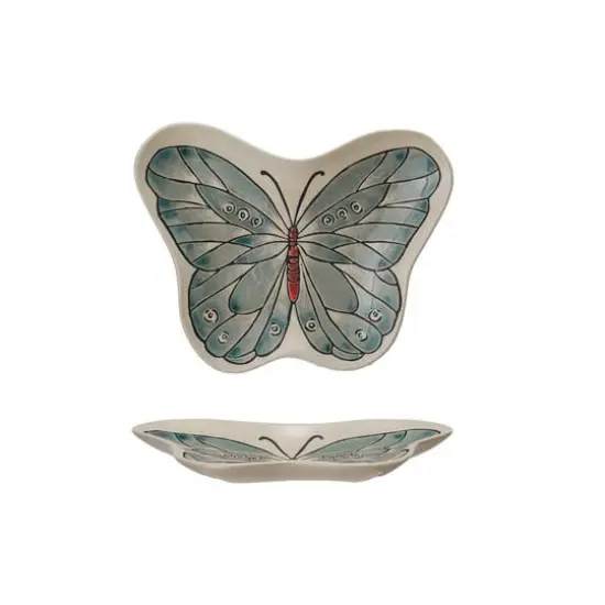 Hello Honey&reg; 8.5" White & Blue Whimsical Butterfly Stoneware Plate {1}