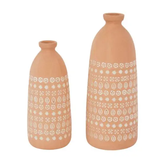 Set of 2 Pink Stoneware Rustic Vases, 15" x 5" x 5" {6}