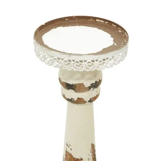 Brown & White Traditional Candle Holder Set, 13" & 15" {7}
