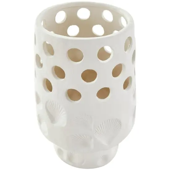 10" White Ceramic Shell Vase with Circular Cutouts {3}