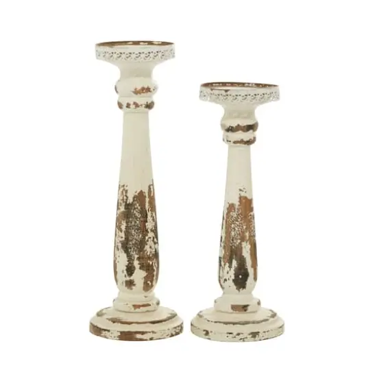 Brown & White Traditional Candle Holder Set, 13" & 15" {4}