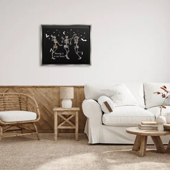 Stupell Industries Dancing In My Bones Skeletons Framed Floater Canvas Wall Art Gray {3}