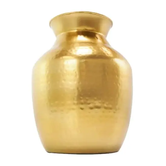 12" Gold Metal Hammered Spotted Vase {3}