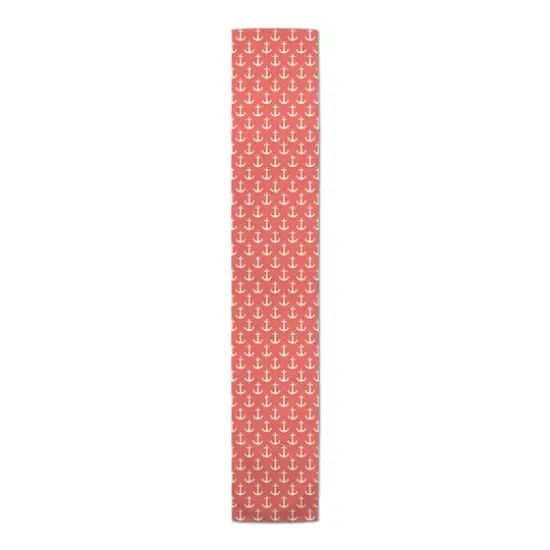 Anchors Indoor/Outdoor Table Runner White on Coral {1}