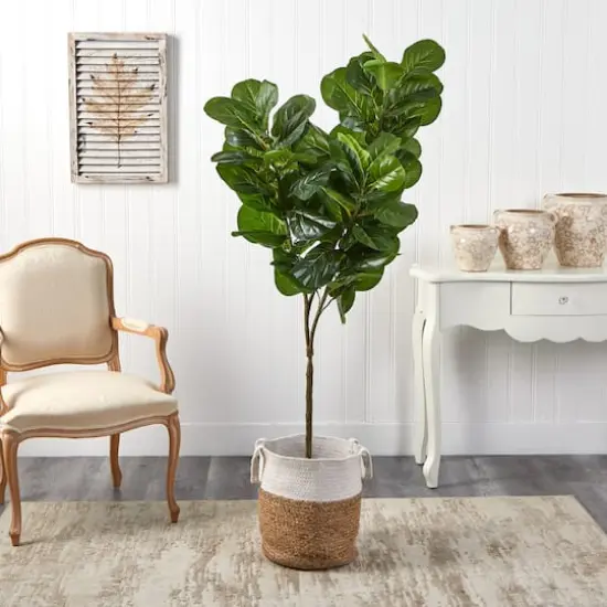 6ft. Fiddle Leaf Fig Artificial Tree in Handmade Natural Jute and Cotton Planter {4}