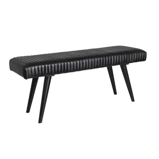 Hello Honey&reg; Black Mango Wood & Leather Grid Bench {1}