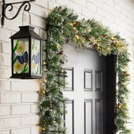 Glitzhome&reg; 6ft. Pre-Lit Frosted Greenery Pinecones Christmas Garlands with Timers, 2ct. {4}