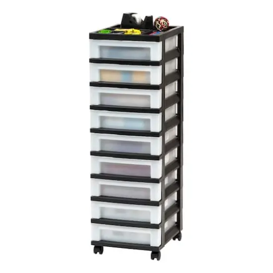 IRIS Black 9-Drawer Storage Cart with Organizer Top {2}