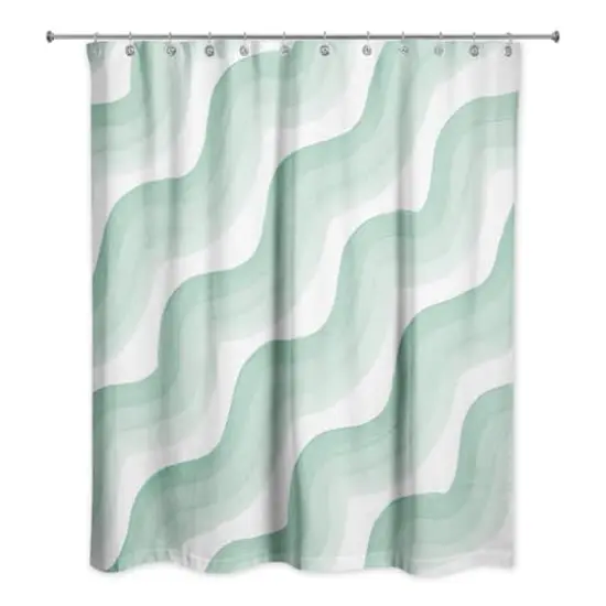 74" Wave Print Shower Curtain Green {1}