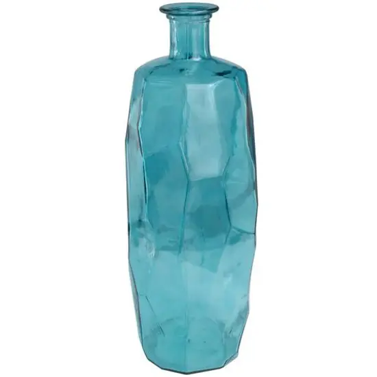 29" Teal Recycled Glass Tall Spanish Bottleneck Vase {1}