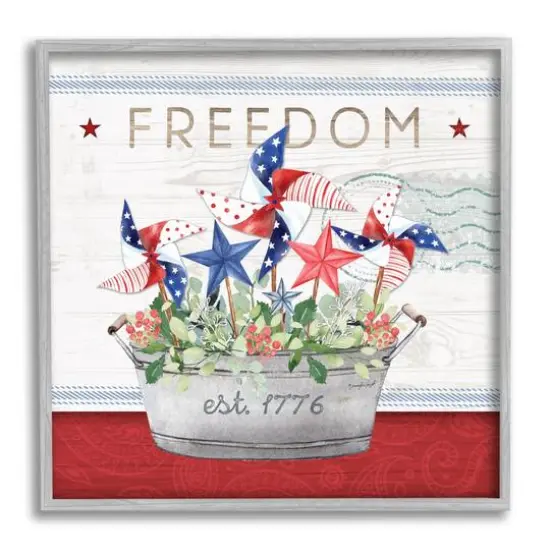 Stupell Industries Freedom Americana Floral Pinwheels Framed Giclee Art Gray {1}