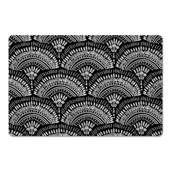 18" x 27" Black & White Bohemian Fan Sketch Pattern Floor Mat {1}