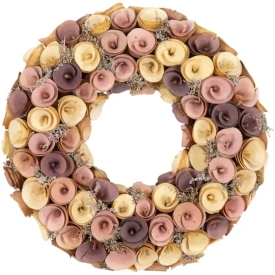 12" Pink & Yellow Wooden Floral Spring Wreath {1}