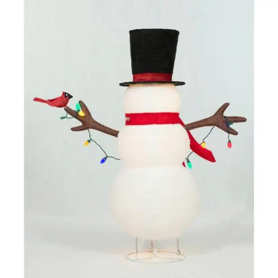4ft. Pop-Up Fluffy Snowman Sculpture with String Lights {4}