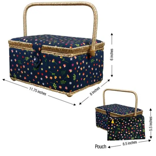 SINGER&reg; Ditsy Floral Print Large Sewing Basket with Matching Zipper Pouch {6}