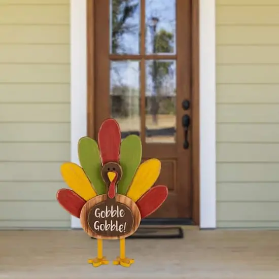 Glitzhome&reg; 2ft. Thanksgiving Wooden Turkey Standing D&eacute;cor {3}