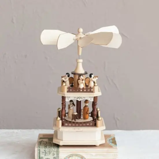 Hello Honey&reg; 13" Musical Rotating Angels Round Wood Christmas Pyramid {3}