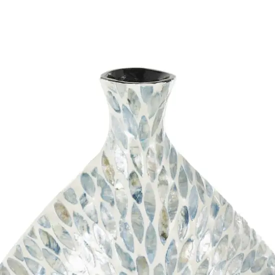 24.25" Blue & Cream Floral Mosaic Mother of Pearl Vase {4}