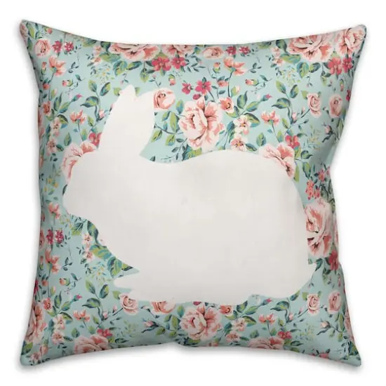 White Rabbit with Roses Throw Pillow {1}