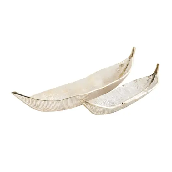 Silver Aluminum Leaf Slim Carved Decorative Bowl Set with Gold Metallic Accents {1}